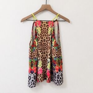 🌺 MINKPINK Leopard Floral Halter Tank Top – Size M